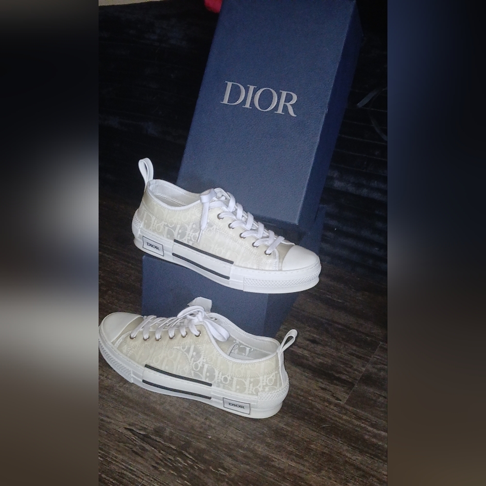 Dior Beige and White Canvas Sneakers